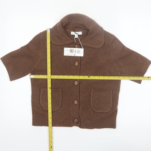 Marks and Spencer Women Brown Collared Short Sleeve Cardigan XS