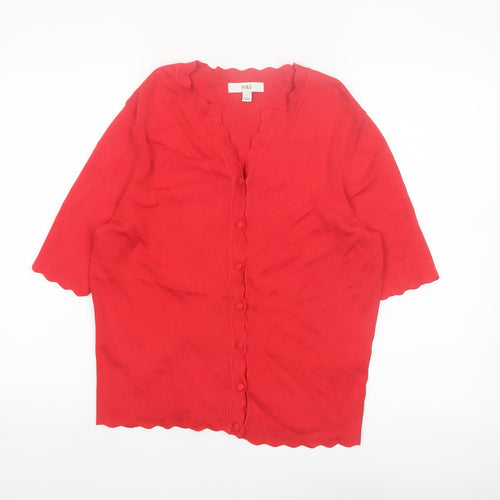 Marks and Spencer Women's Red Short Sleeve V-Neck Cardigan L
