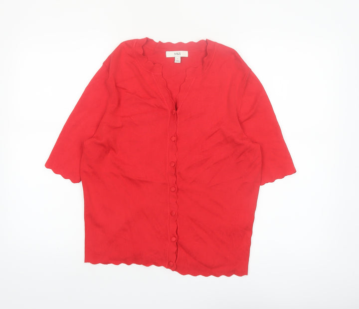 Marks and Spencer Women's Red Short Sleeve V-Neck Cardigan L