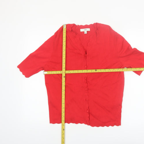 Marks and Spencer Women's Red Short Sleeve V-Neck Cardigan L