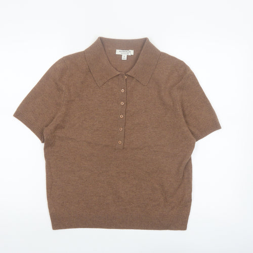 Marks and Spencer Autograph Brown Wool Cashmere Collared Henley Jumper Women's M