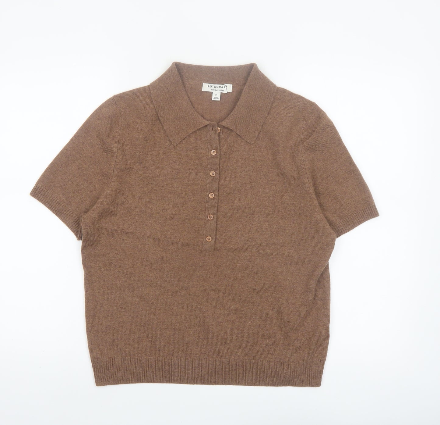 Marks and Spencer Autograph Brown Wool Cashmere Collared Henley Jumper Women's M