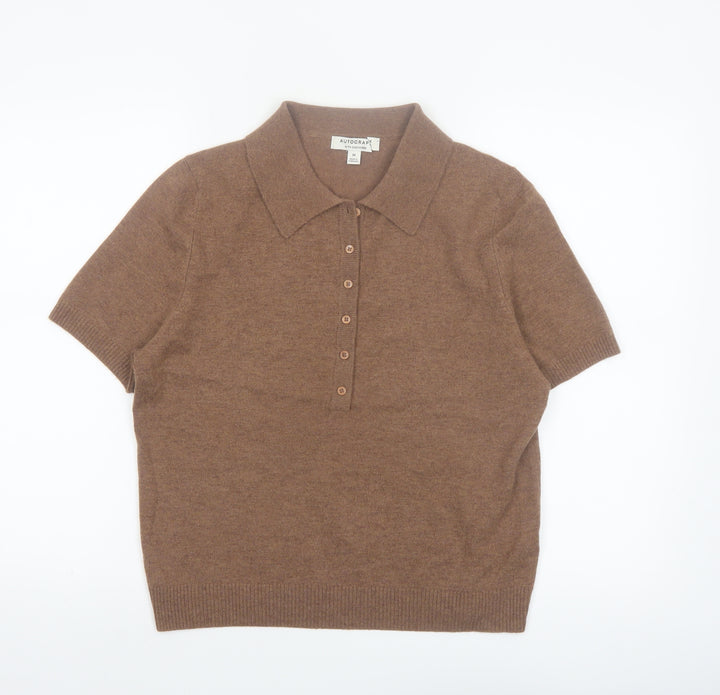 Marks and Spencer Autograph Brown Wool Cashmere Collared Henley Jumper Women's M