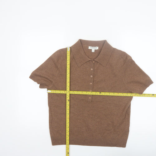 Marks and Spencer Autograph Brown Wool Cashmere Collared Henley Jumper Women's M