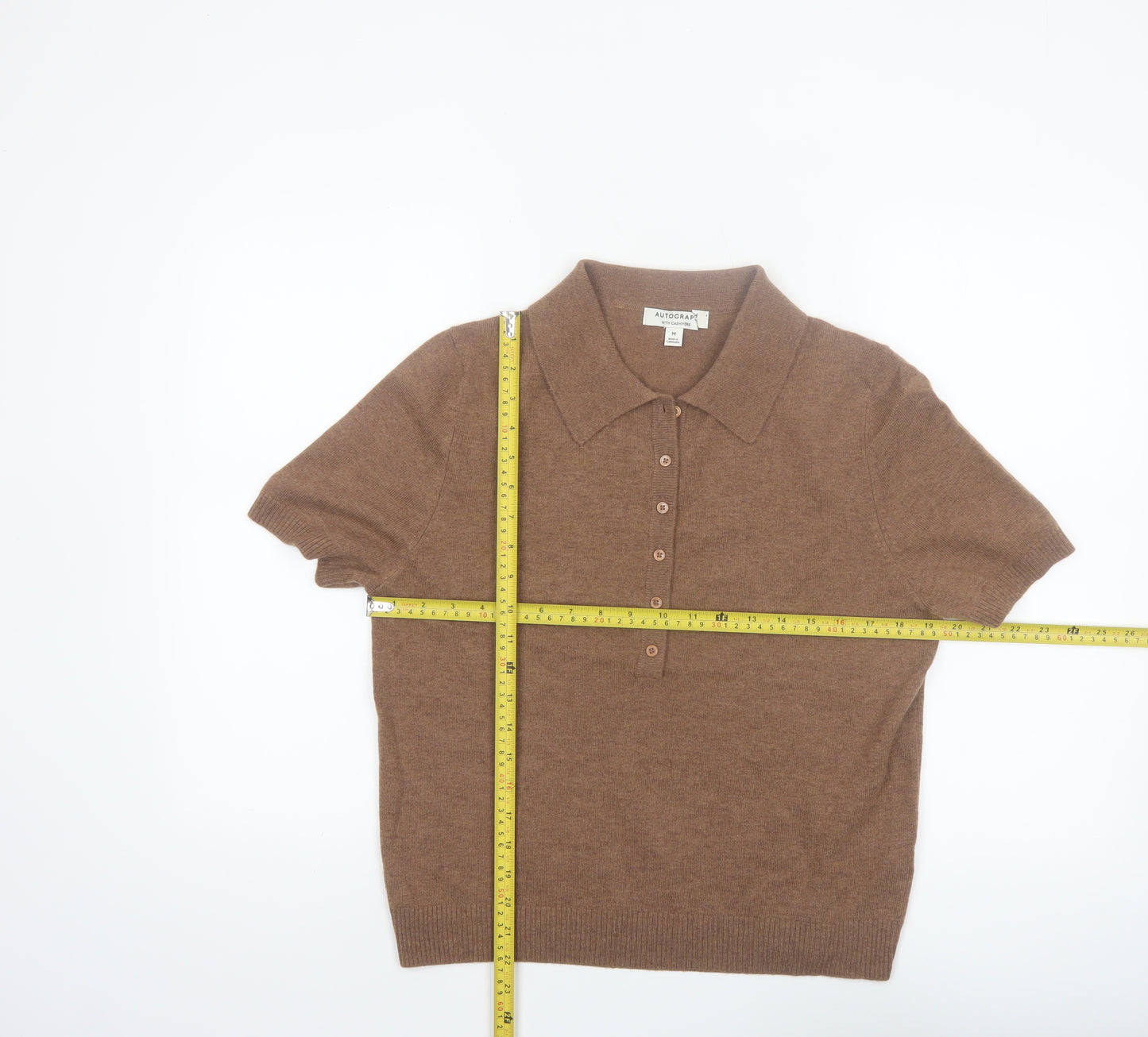 Marks and Spencer Autograph Brown Wool Cashmere Collared Henley Jumper Women's M