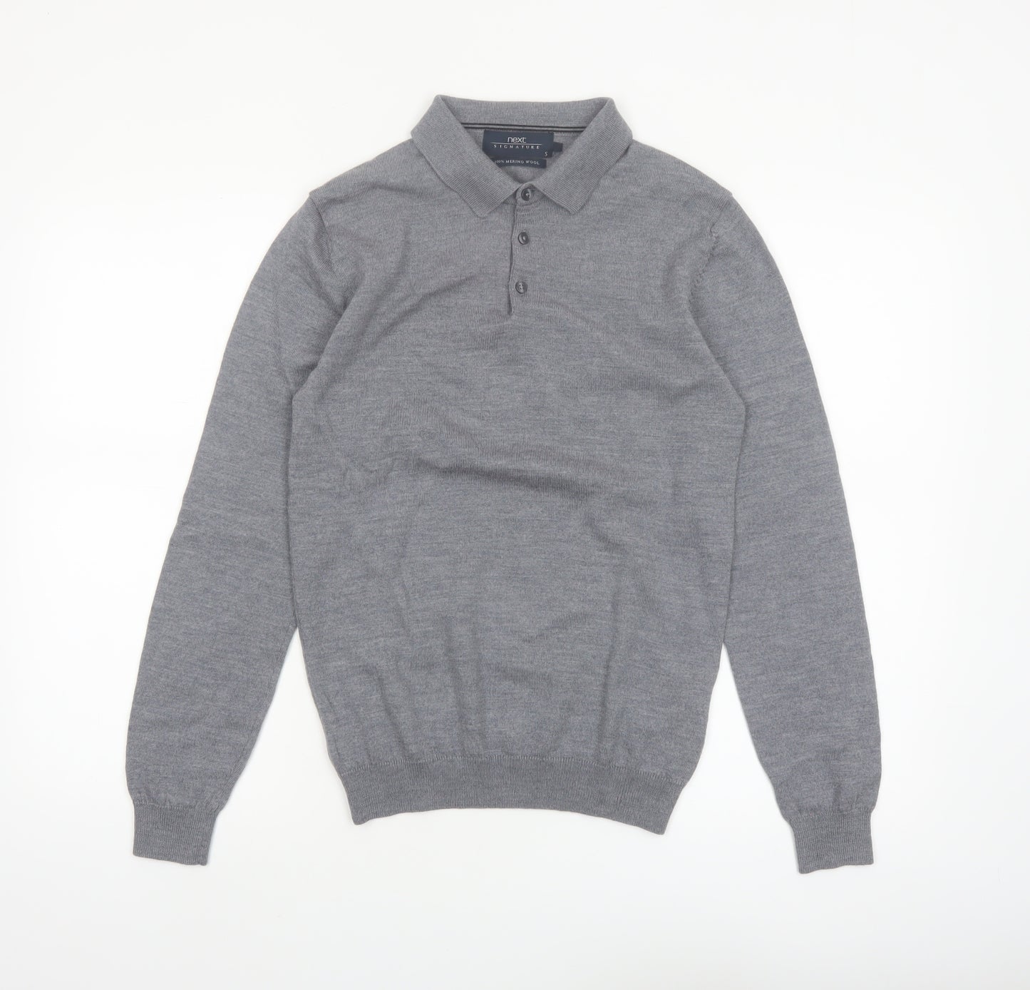 Next Men Grey Merino Wool Collared Henley Jumper Size S