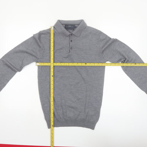 Next Men Grey Merino Wool Collared Henley Jumper Size S