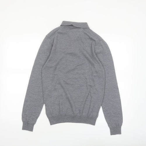 Next Men Grey Merino Wool Collared Henley Jumper Size S