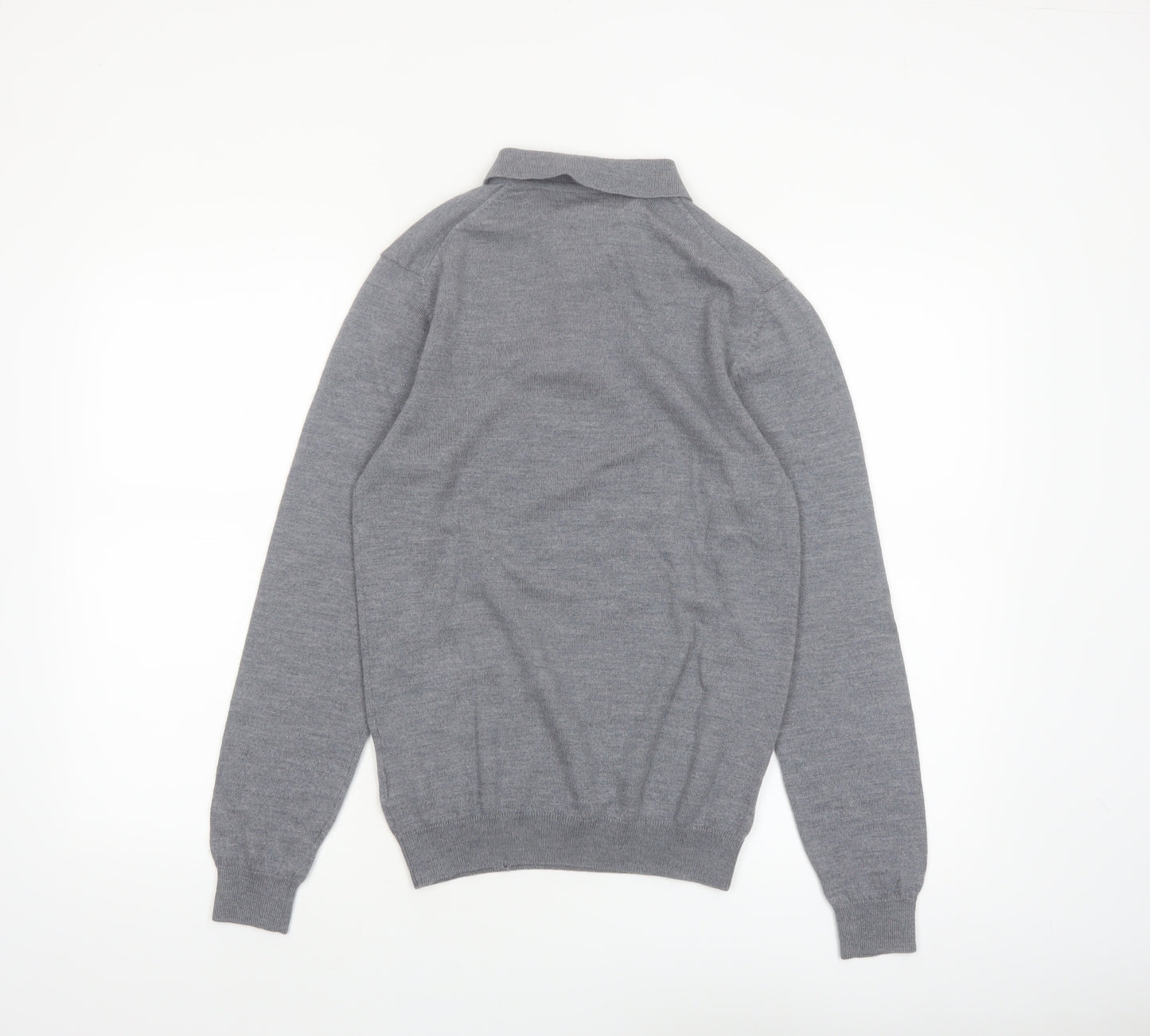 Next Men Grey Merino Wool Collared Henley Jumper Size S