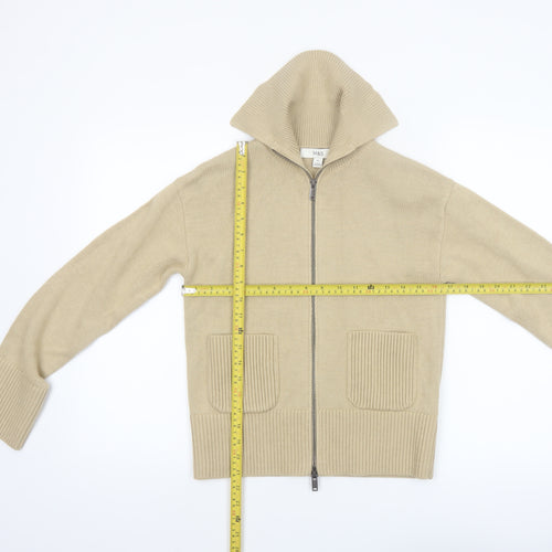Marks and Spencer Womens Beige XS Full Zip High Neck Cotton Blend Jumper