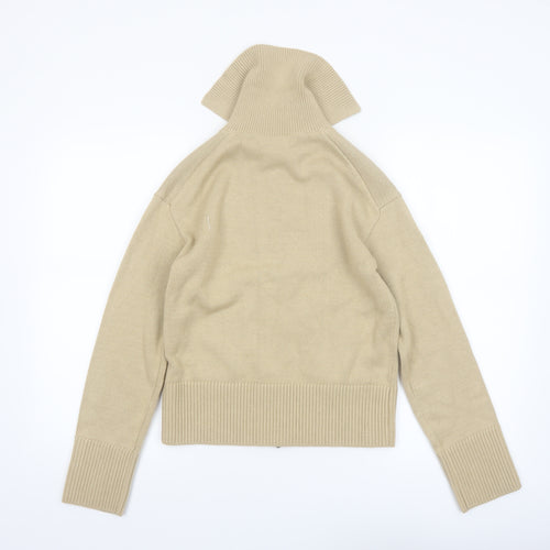 Marks and Spencer Womens Beige XS Full Zip High Neck Cotton Blend Jumper