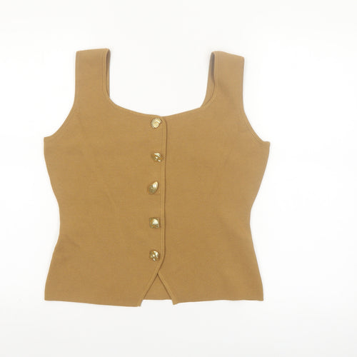 Marks and Spencer Women Brown Knit Square Neck Button Tank Top Size S