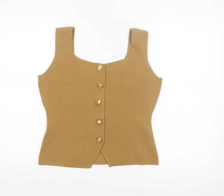 Marks and Spencer Women Brown Knit Square Neck Button Tank Top Size S