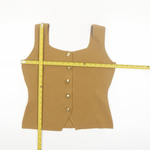 Marks and Spencer Women Brown Knit Square Neck Button Tank Top Size S