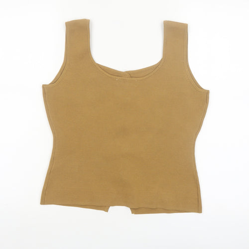 Marks and Spencer Women Brown Knit Square Neck Button Tank Top Size S