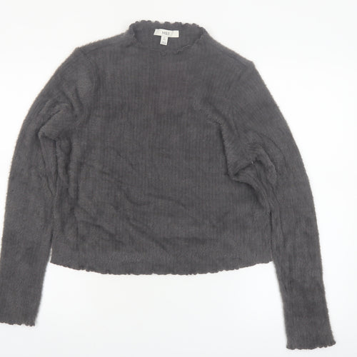 Marks and Spencer Women Grey Size 12 Mock Neck Long Sleeve Jumper