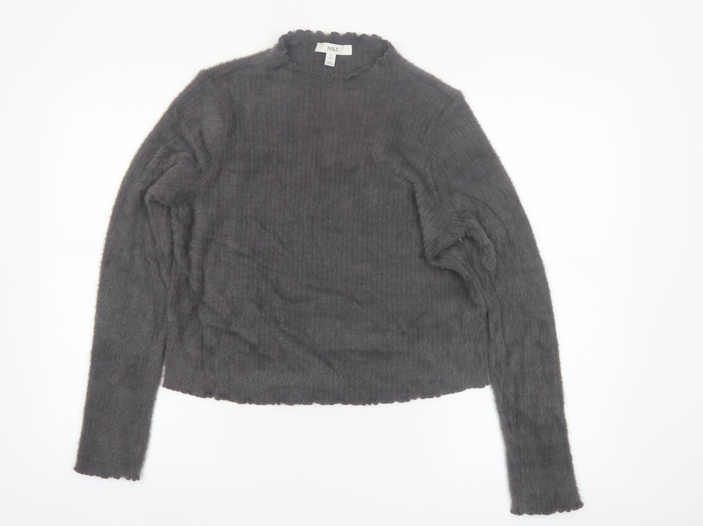 Marks and Spencer Women Grey Size 12 Mock Neck Long Sleeve Jumper