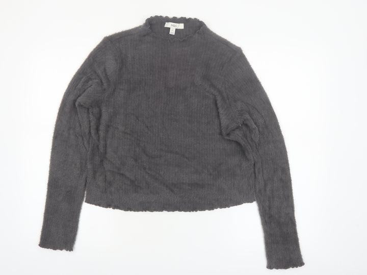 Marks and Spencer Women Grey Size 12 Mock Neck Long Sleeve Jumper