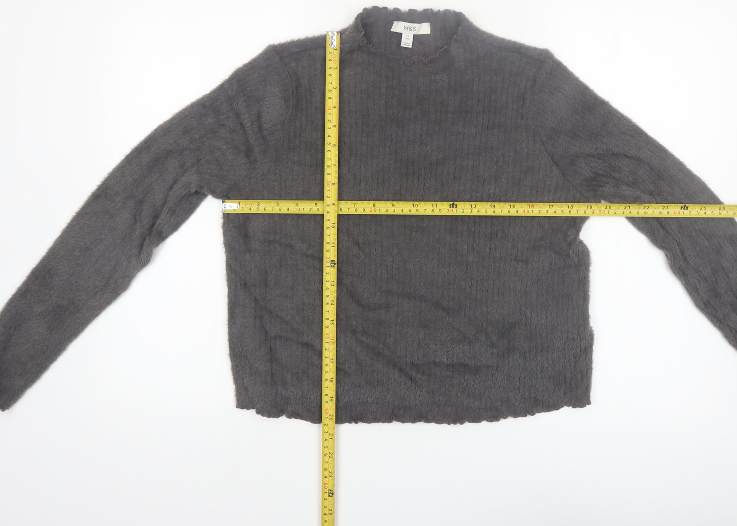 Marks and Spencer Women Grey Size 12 Mock Neck Long Sleeve Jumper