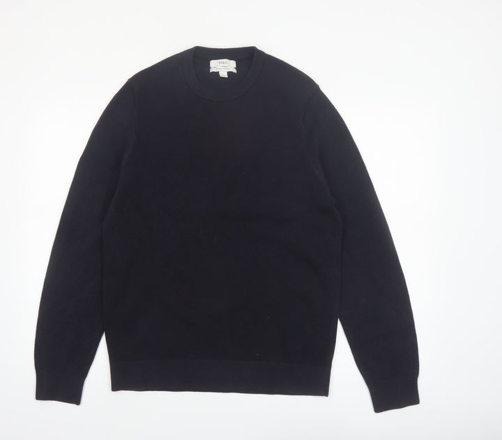 Marks and Spencer Men's Black Cotton Crew Neck Jumper L