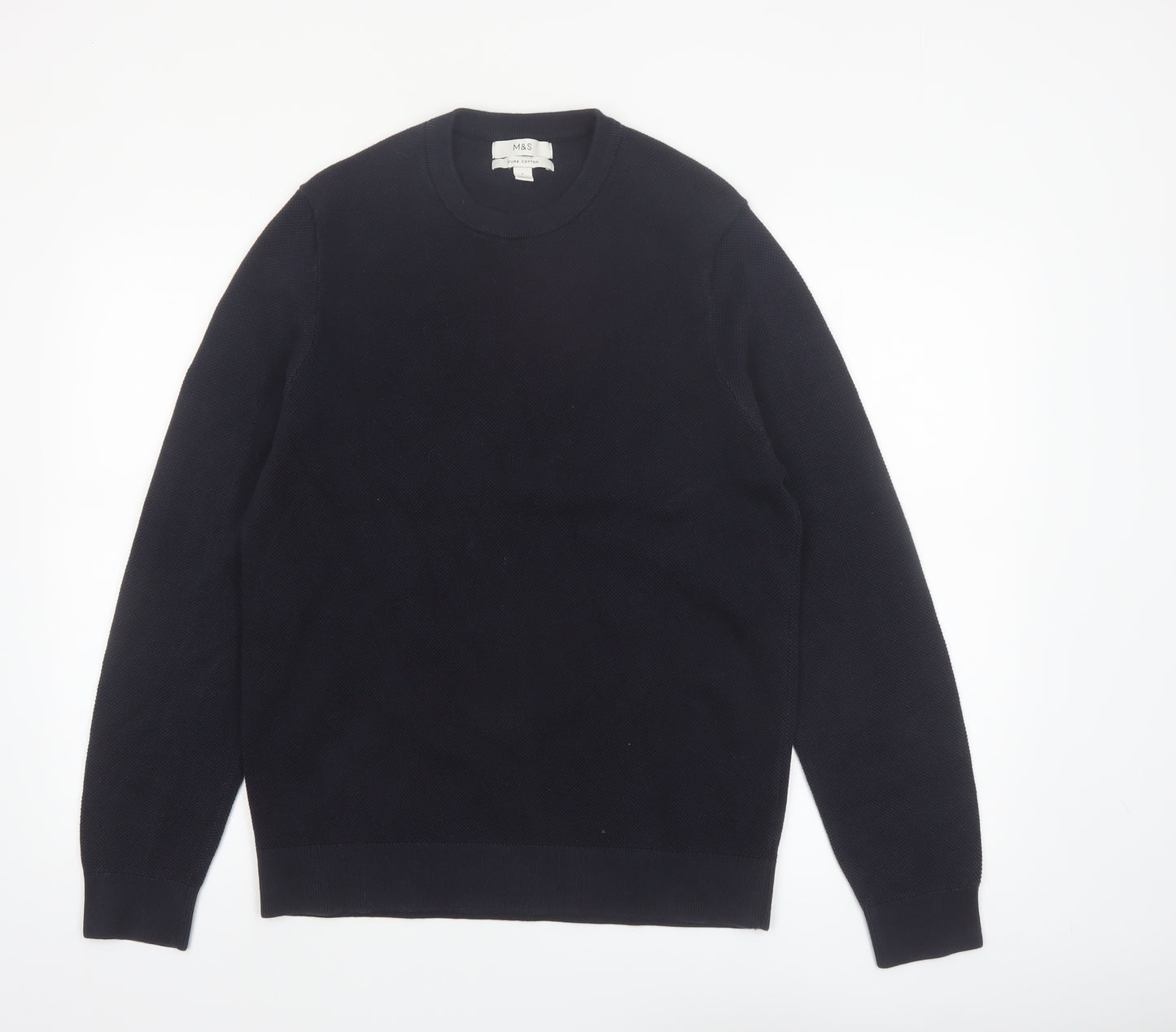 Marks and Spencer Men's Black Cotton Crew Neck Jumper L