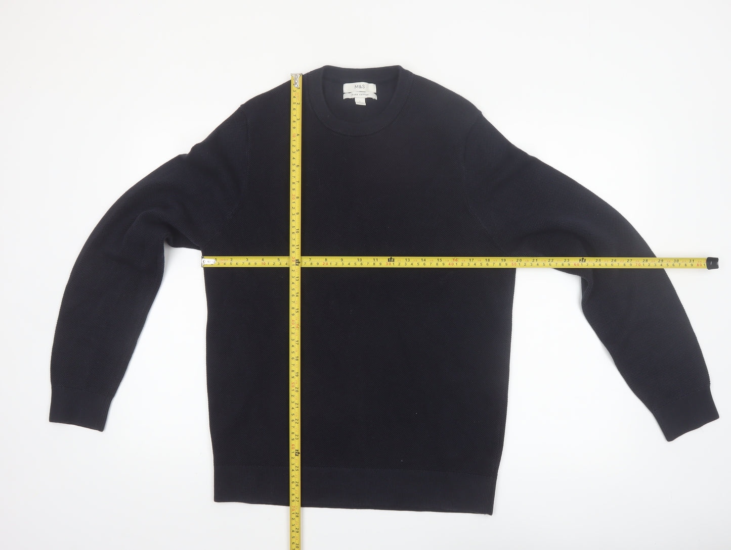 Marks and Spencer Men's Black Cotton Crew Neck Jumper L