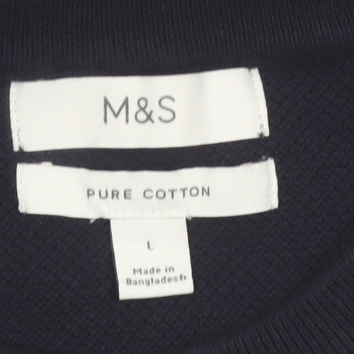 Marks and Spencer Men's Black Cotton Crew Neck Jumper L