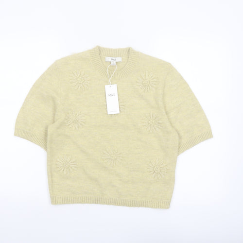 Marks and Spencer Women’s Beige XS Embroidered Short Sleeve Knit Jumper