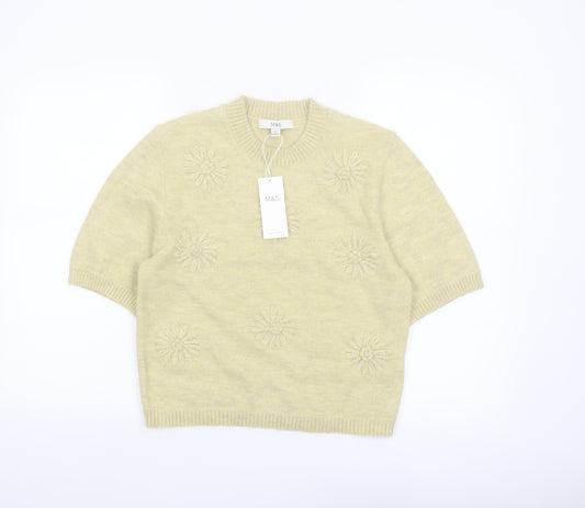 Marks and Spencer Women’s Beige XS Embroidered Short Sleeve Knit Jumper