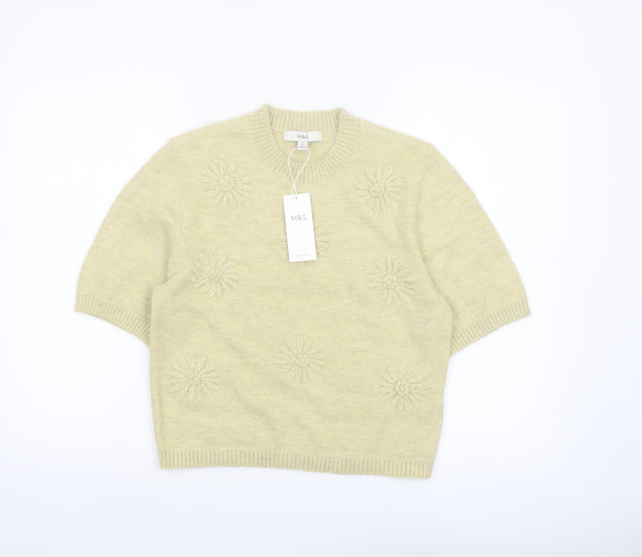 Marks and Spencer Women’s Beige XS Embroidered Short Sleeve Knit Jumper