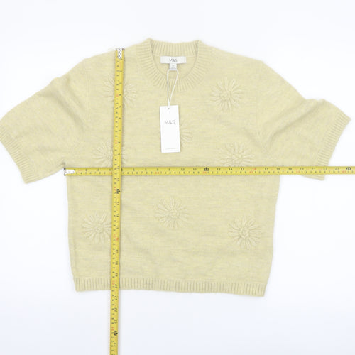 Marks and Spencer Women’s Beige XS Embroidered Short Sleeve Knit Jumper