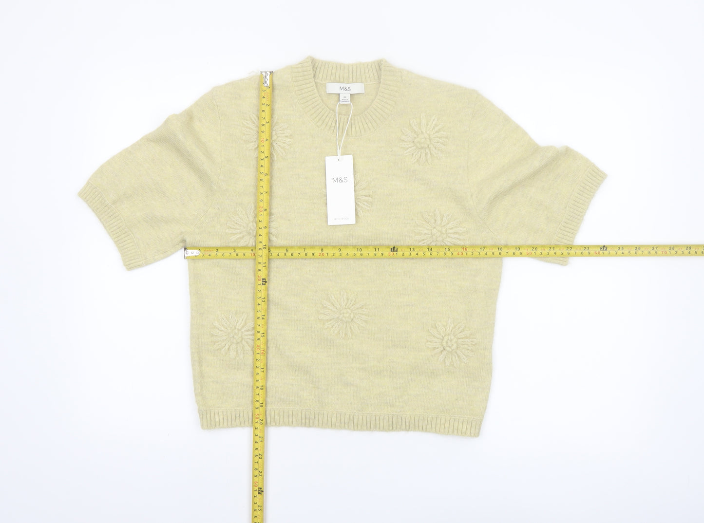 Marks and Spencer Women’s Beige XS Embroidered Short Sleeve Knit Jumper