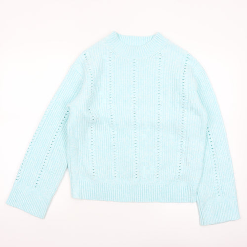 Marks and Spencer Women’s Blue Open Knit Mock Neck Jumper Size S
