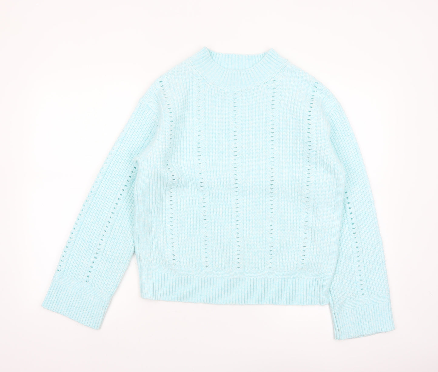 Marks and Spencer Women’s Blue Open Knit Mock Neck Jumper Size S
