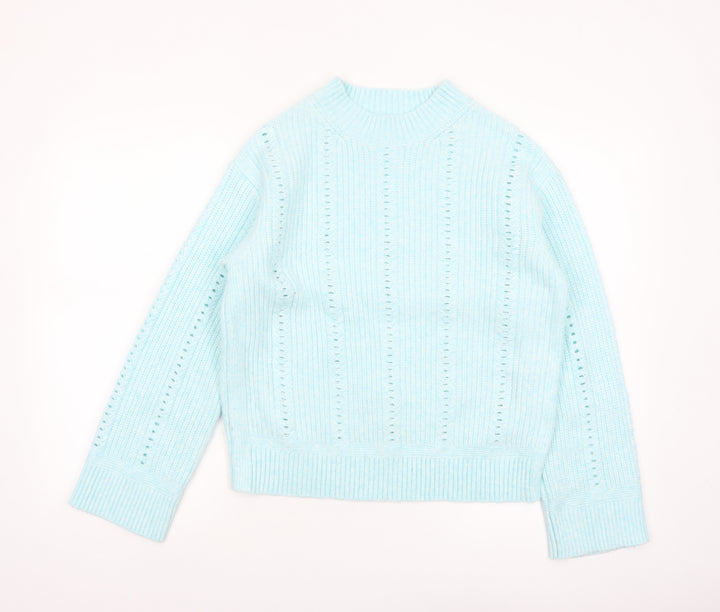 Marks and Spencer Women’s Blue Open Knit Mock Neck Jumper Size S