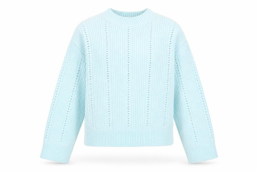 Marks and Spencer Women’s Blue Open Knit Mock Neck Jumper Size S