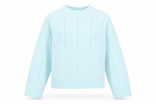 Front view of Marks & Spencer Women’s Blue Open Knit Mock Neck Jumper, size S