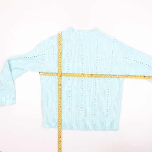 Marks and Spencer Women’s Blue Open Knit Mock Neck Jumper Size S
