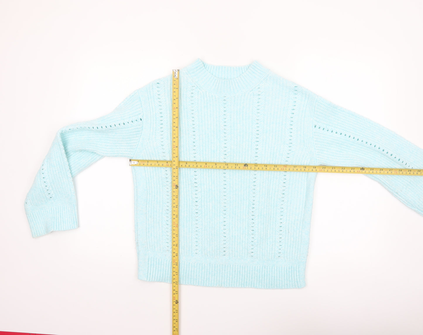 Marks and Spencer Women’s Blue Open Knit Mock Neck Jumper Size S