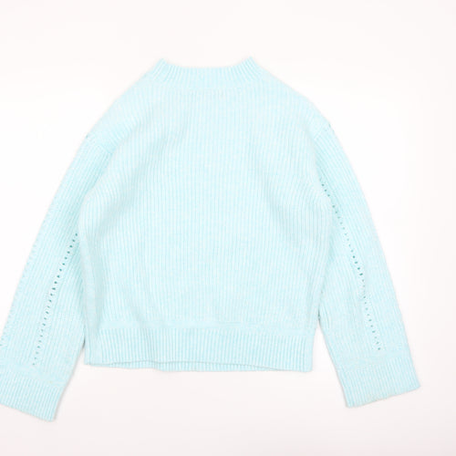 Marks and Spencer Women’s Blue Open Knit Mock Neck Jumper Size S