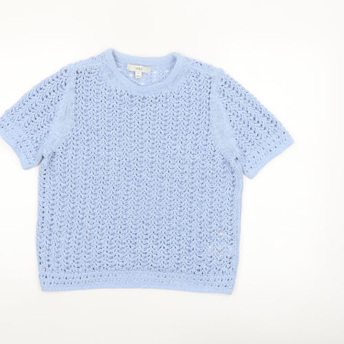 Marks and Spencer Women Blue Open Knit Cotton Jumper M