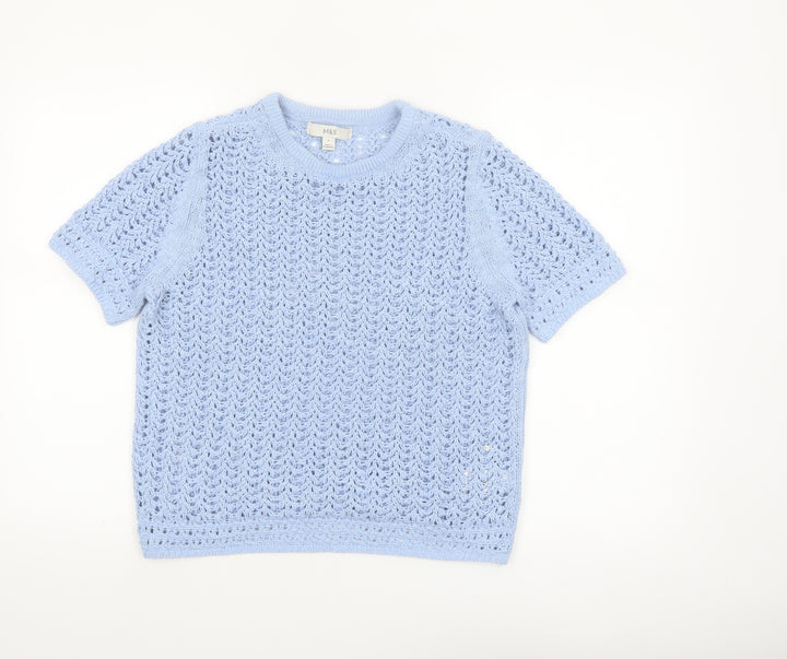 Marks and Spencer Women Blue Open Knit Cotton Jumper M