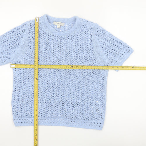 Marks and Spencer Women Blue Open Knit Cotton Jumper M