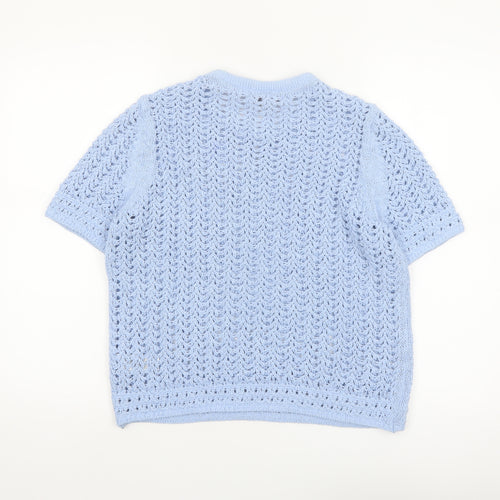 Marks and Spencer Women Blue Open Knit Cotton Jumper M