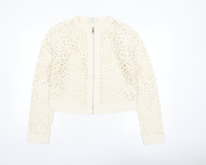 Marks and Spencer Women's Ivory Lace Crochet Zip Jacket S