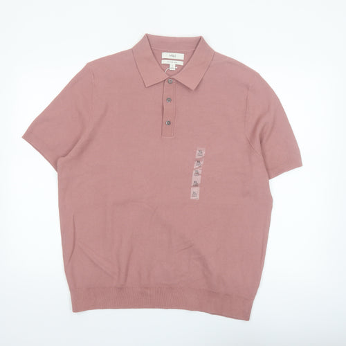 Marks and Spencer Men’s Pink Cotton Polo Shirt XL