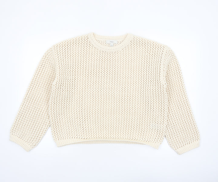 Marks and Spencer Womens Ivory Open Knit Relaxed Pullover Jumper M