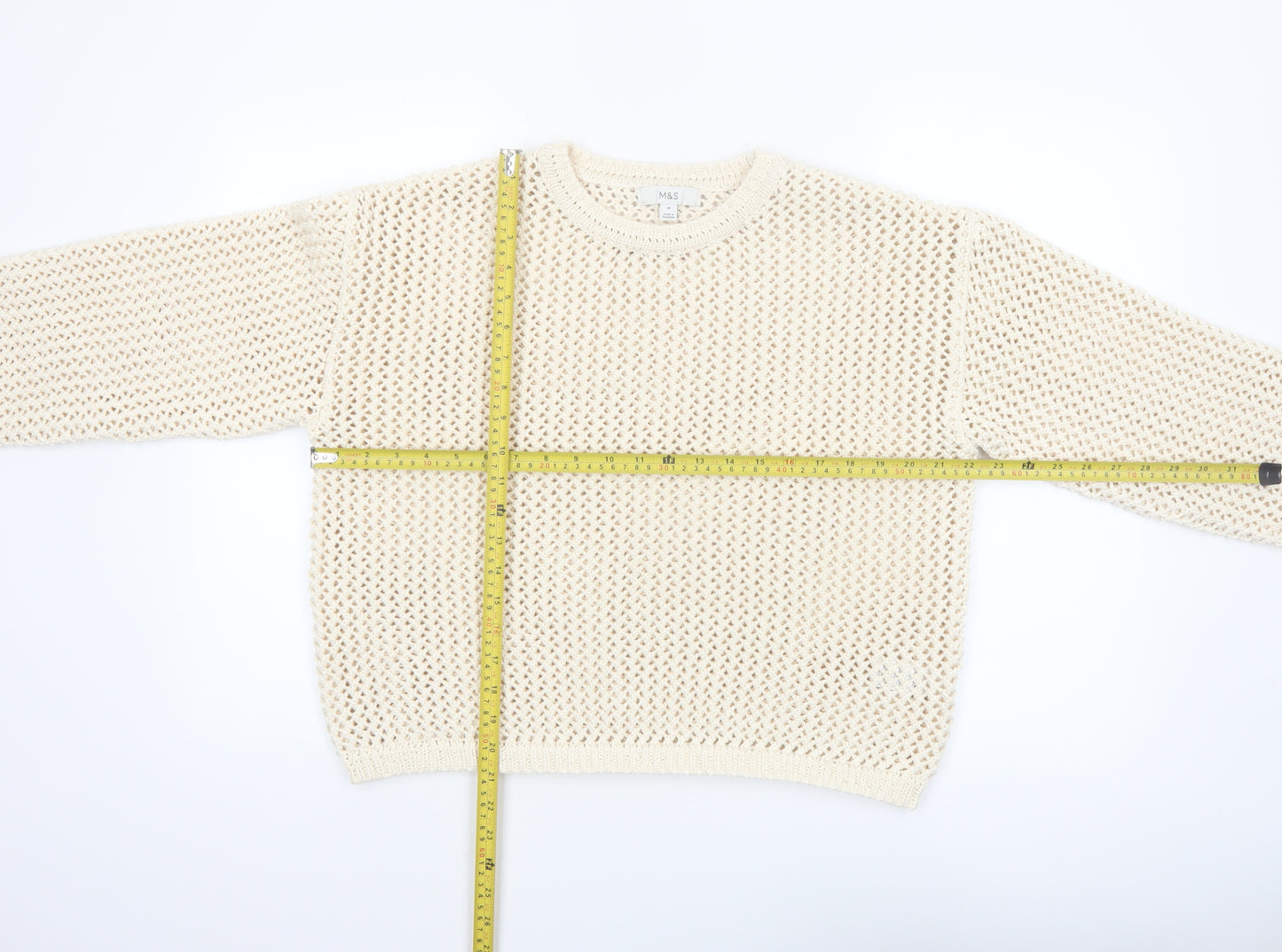 Marks and Spencer Womens Ivory Open Knit Relaxed Pullover Jumper M