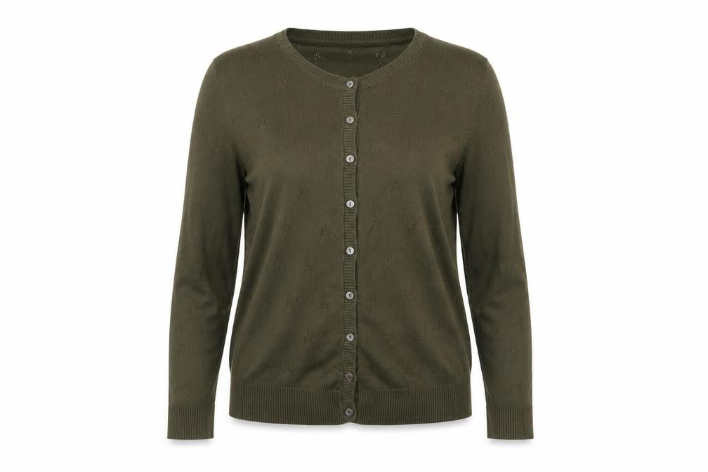 Heyton Womens Green Cotton Crew Neck Button Cardigan L 14