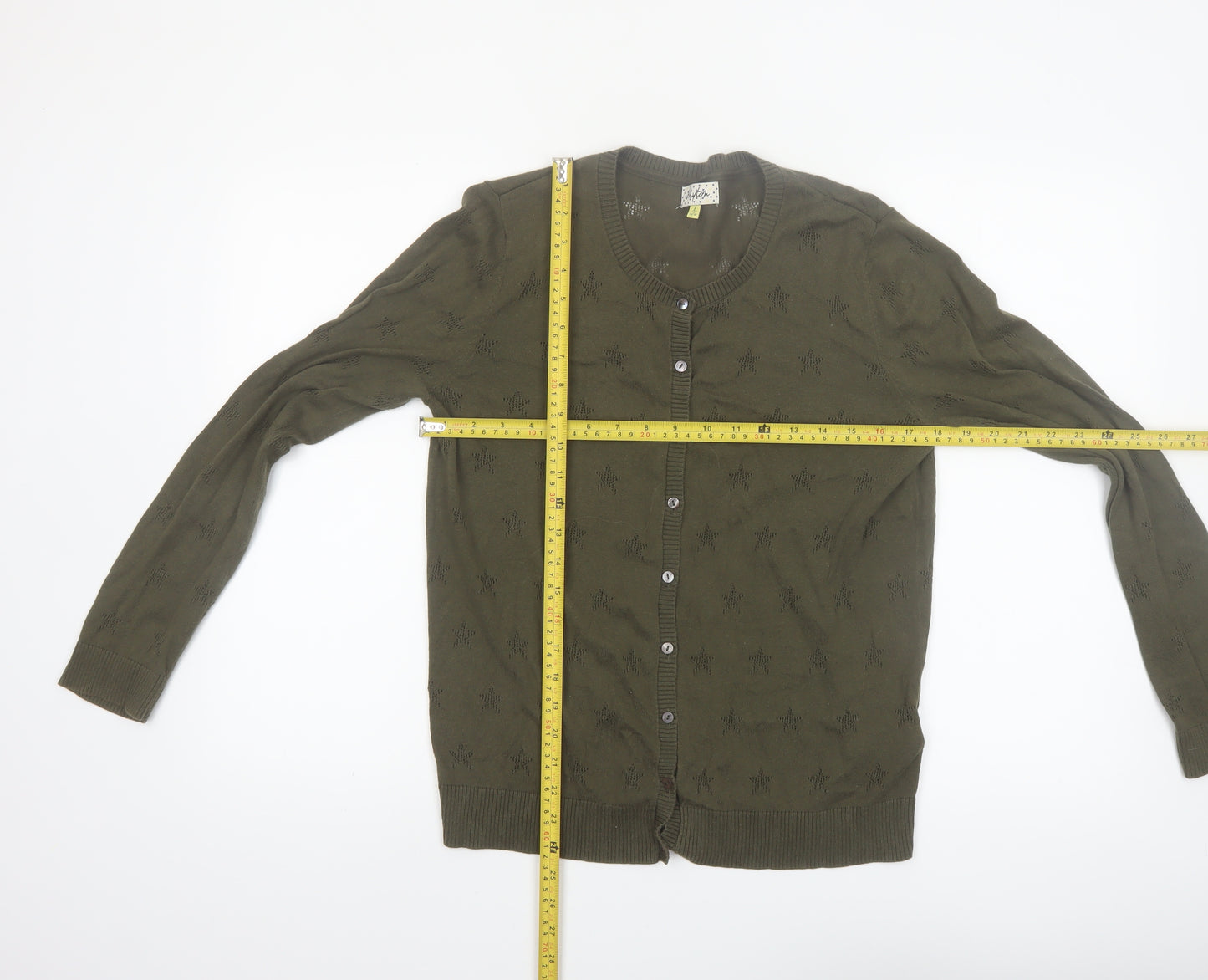 Heyton Womens Green Cotton Crew Neck Button Cardigan L 14
